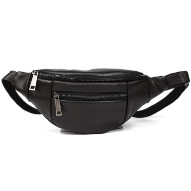 Leather banana bag with two compartments with front pocket TARWA GC-8040-3md brown