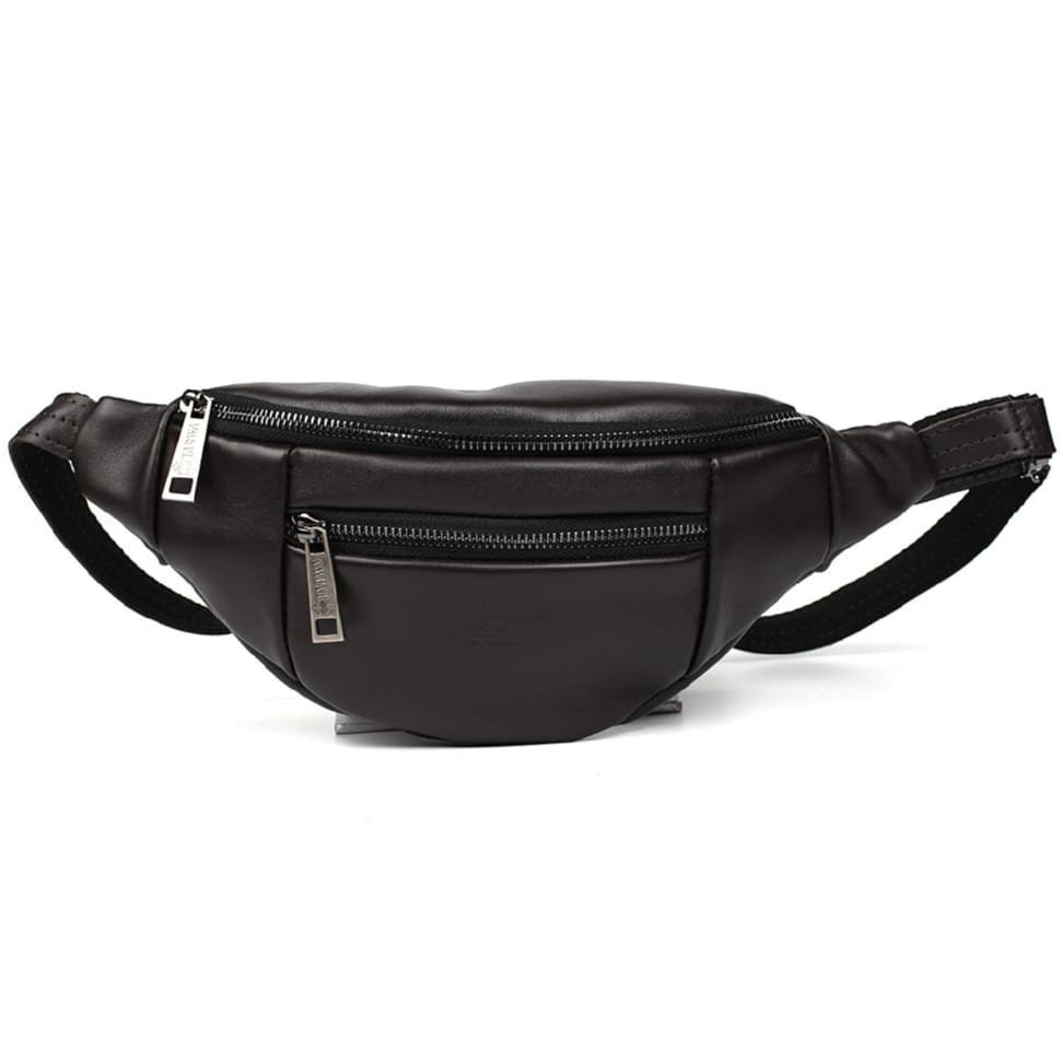 Leather banana bag with two compartments with front pocket TARWA GC-8040-3md brown
