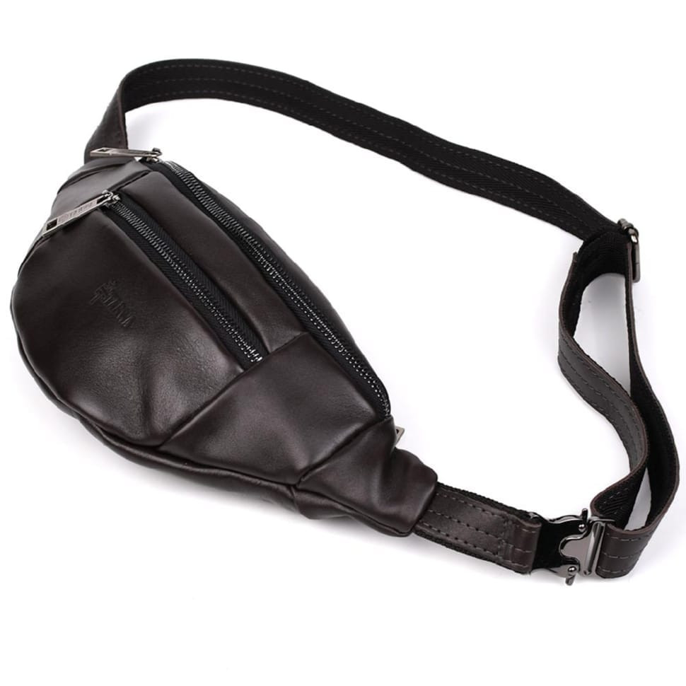 Leather banana bag with two compartments with front pocket TARWA GC-8040-3md brown