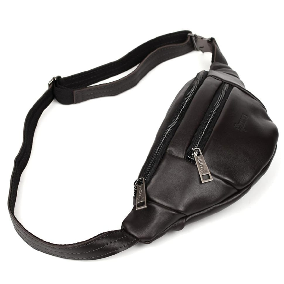 Leather banana bag with two compartments with front pocket TARWA GC-8040-3md brown