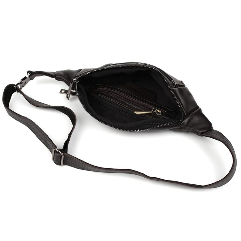 Leather banana bag with two compartments with front pocket TARWA GC-8040-3md brown