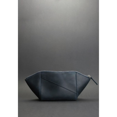 Women's leather cosmetic bag blue Crazy Horse