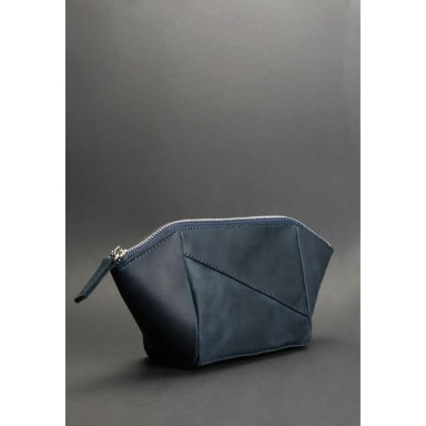 Women's leather cosmetic bag blue Crazy Horse