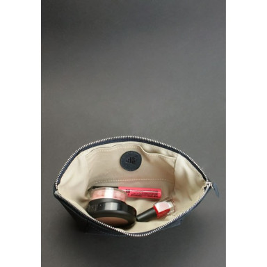 Women's leather cosmetic bag blue Crazy Horse