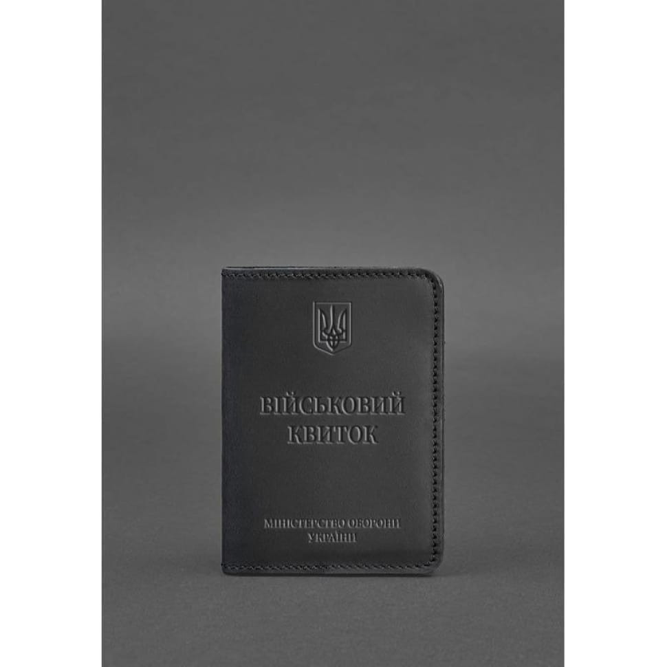 Кожаная обложка для военного билета 7.0 черная Crazy Horse