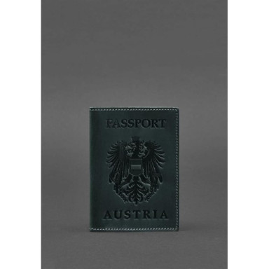 Leather passport cover with Austrian coat of arms green Crazy Horse