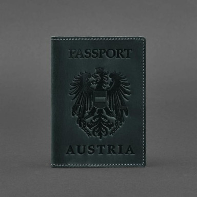 Leather passport cover with Austrian coat of arms green Crazy Horse
