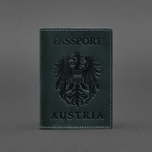 Шкіряна обкладинка для паспорта із австрійським гербом зелена Crazy Horse