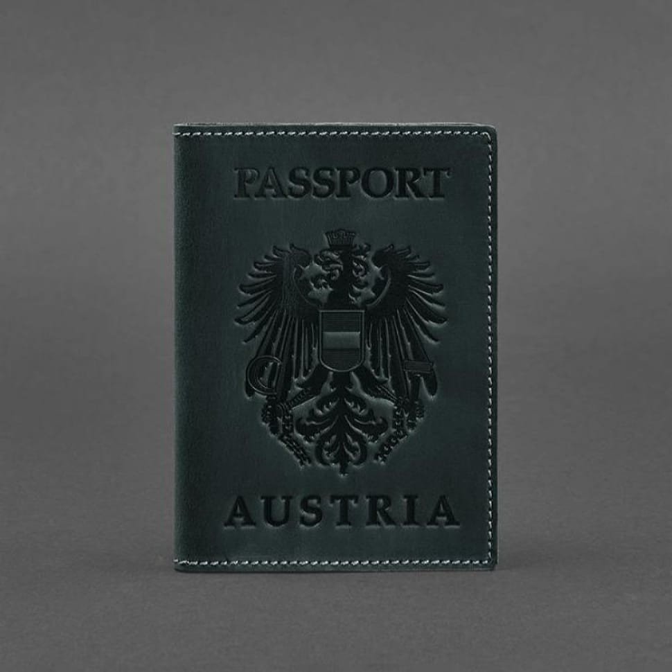 Кожаная обложка для паспорта с австрийским гербом зеленая Crazy Horse