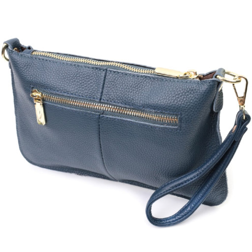 Трендова жіноча сумка-клатч із двома ременями з натуральної шкіри Vintage 22646 Синя