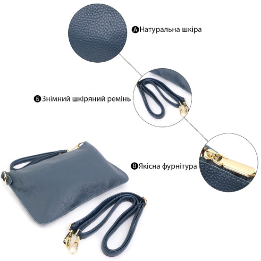 Трендова жіноча сумка-клатч із двома ременями з натуральної шкіри Vintage 22646 Синя