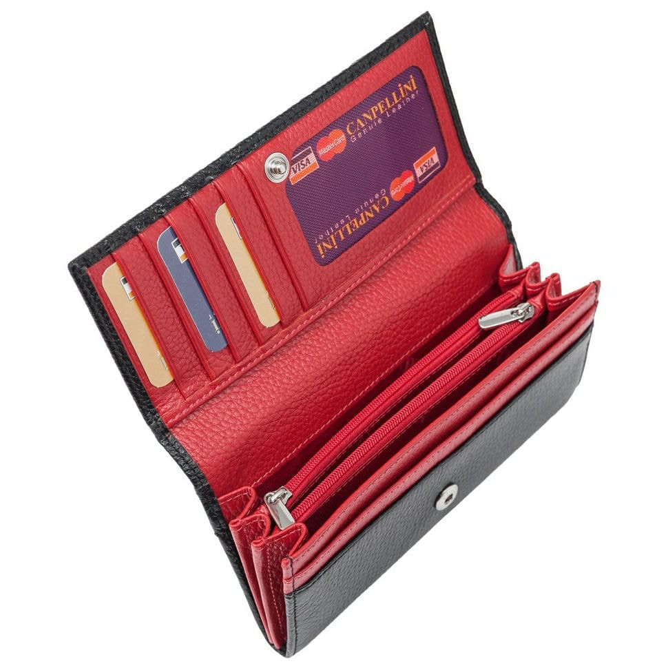 Гаманець жіночий шкіра CANPEL 2036-7 DM чорно-червоний флотар