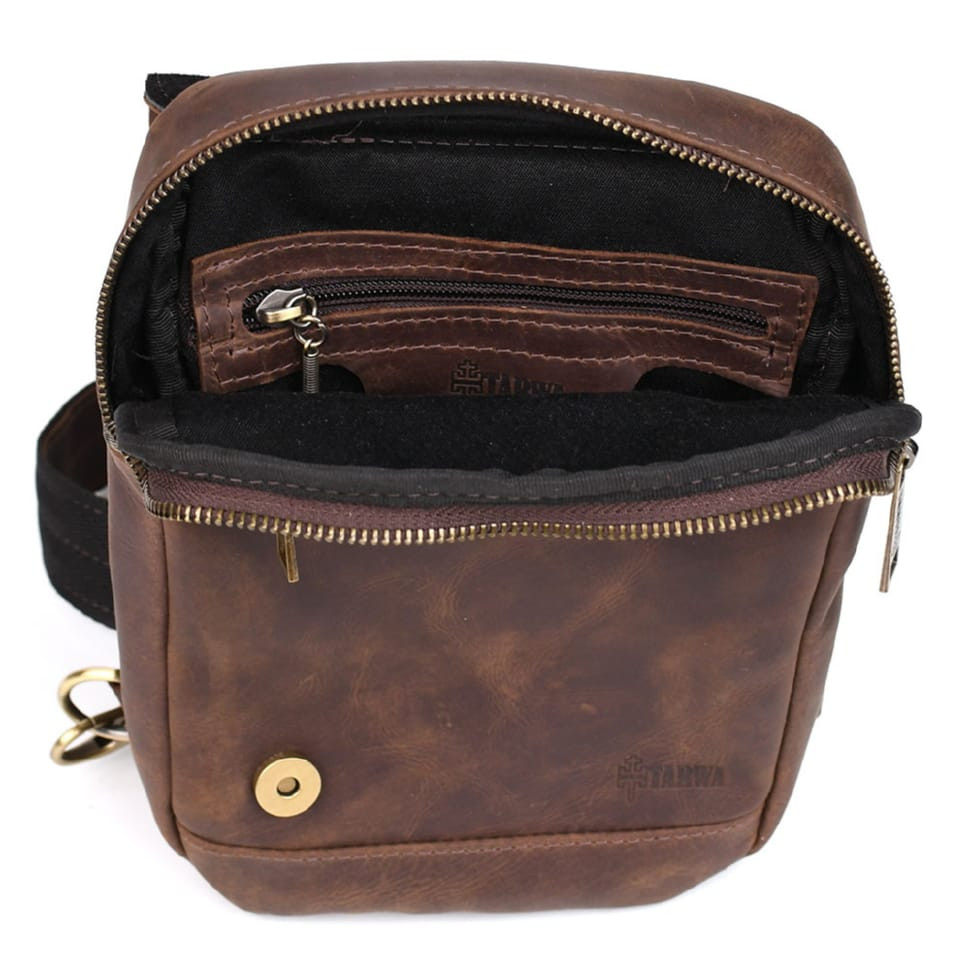 Рюкзак шкіряний слінг на плече RC-6403-4lx TARWA коричневий крейзі хорс