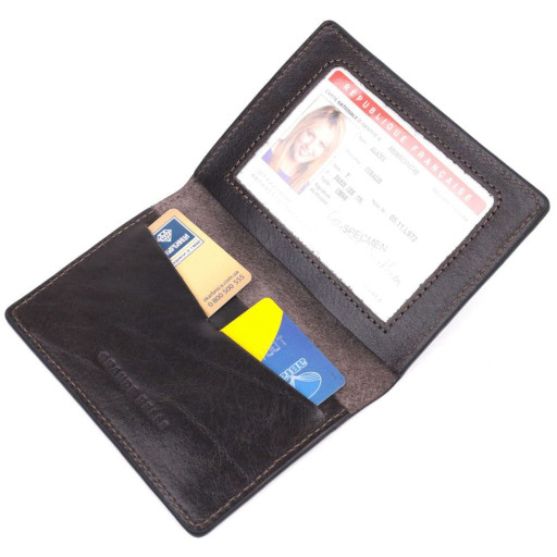 Практична обкладинка із глянсової шкіри на військовий квиток Карта GRANDE PELLE 16778 Коричнева