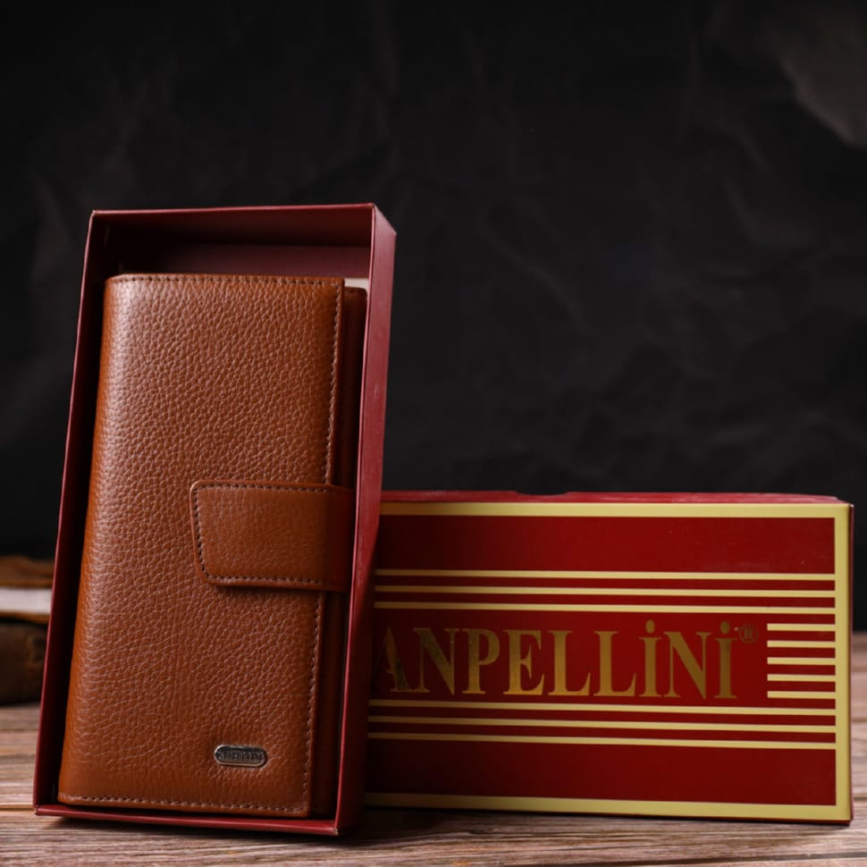 Практичний вертикальний чоловічий портмоне з натуральної шкіри флотар CANPELLINI 21845 Коричневий