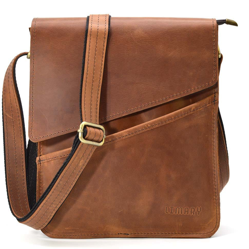 Шкіряна чоловіча сумка через плече LIMARY Lim-132RB коньячна