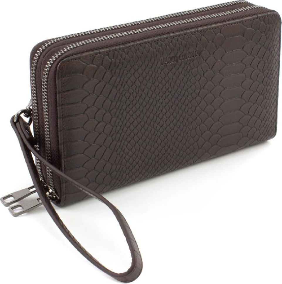 Brown men`s reptile leather clutch bag Marco Coverna 086-5902C Brown
