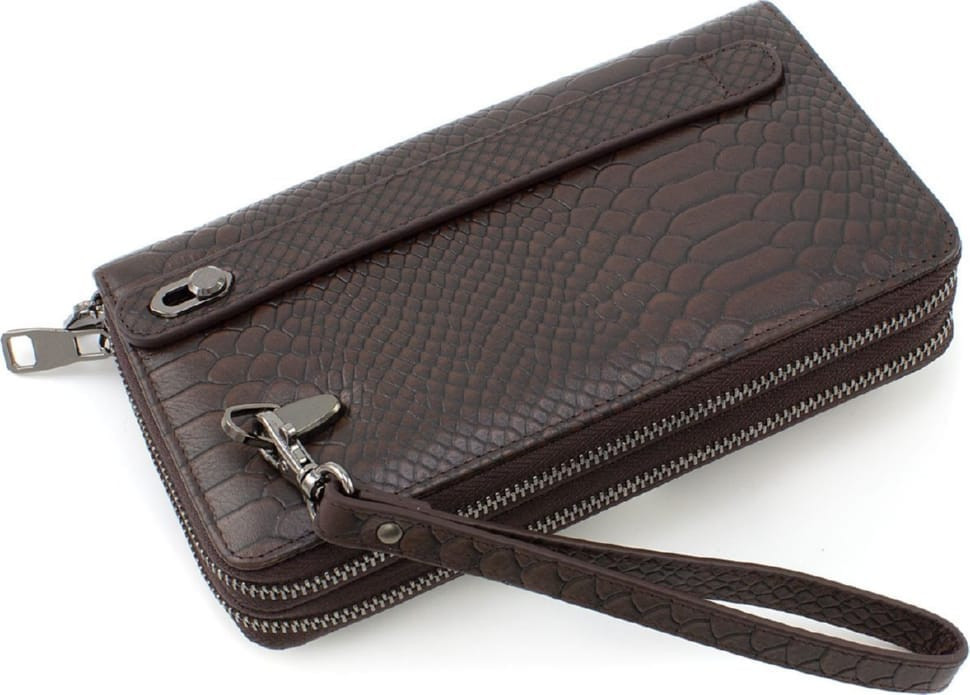Brown men`s reptile leather clutch bag Marco Coverna 086-5902C Brown