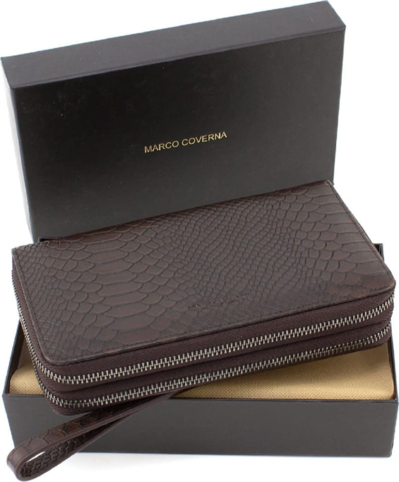 Brown men`s reptile leather clutch bag Marco Coverna 086-5902C Brown