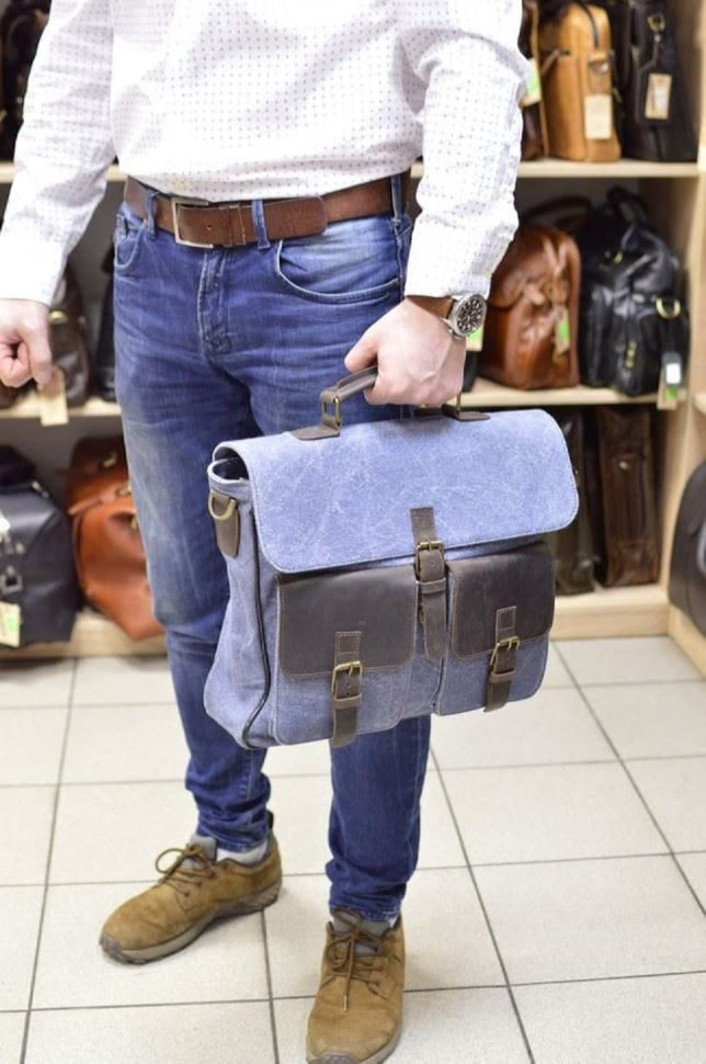 Briefcase for men canvas + leather RK-1282-4lx TARWA