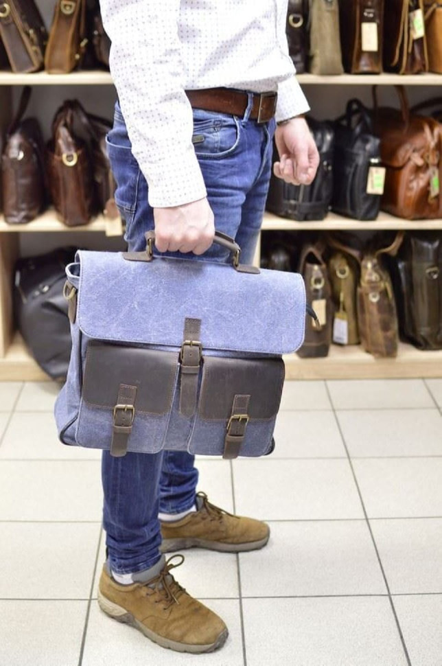 Briefcase for men canvas + leather RK-1282-4lx TARWA