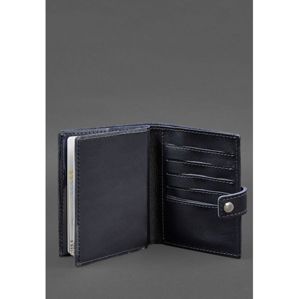 Шкіряна обкладинка-портмоне на паспорт з гербом України 25.0 темно-синя