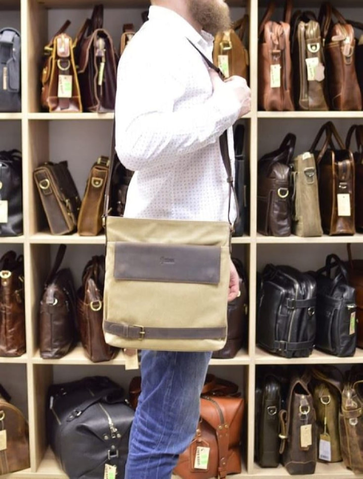 Сумка через плече в комбінації синій канвас та кінської шкіри RK-0040-4lx TARWA