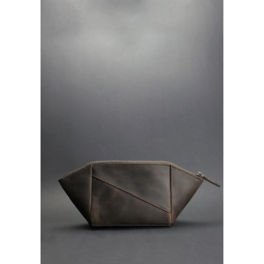 Women's leather cosmetic bag dark brown