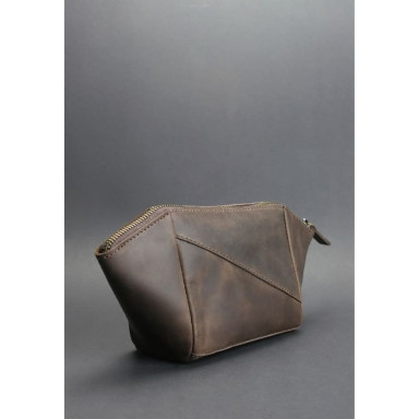 Women's leather cosmetic bag dark brown