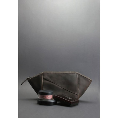Women's leather cosmetic bag dark brown