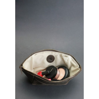 Women's leather cosmetic bag dark brown