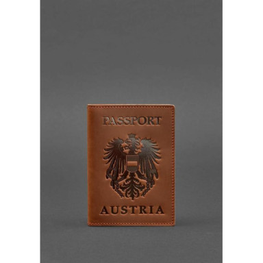Leather passport cover with Austrian coat of arms light brown Crazy Horse
