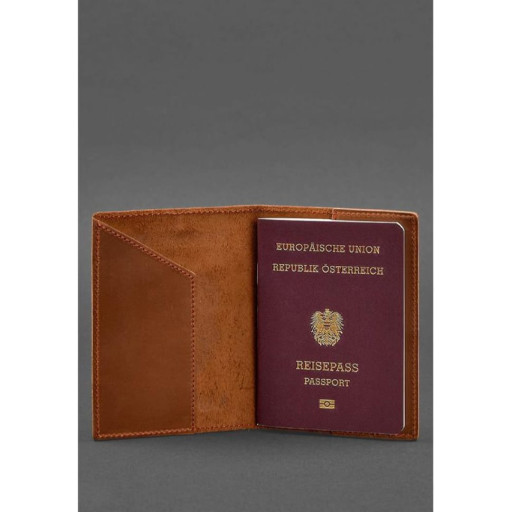 Кожана обкладинка для паспорта з австрійським гербом світло-коричнева Crazy Horse
