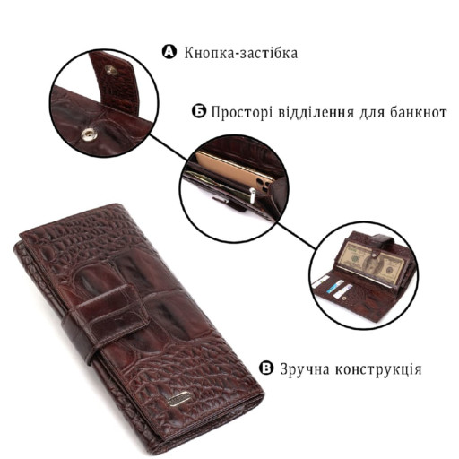 Чудовий стильний чоловічий портмоне з натуральної шкіри з тисненням під крокодила CANPELLINI 21846