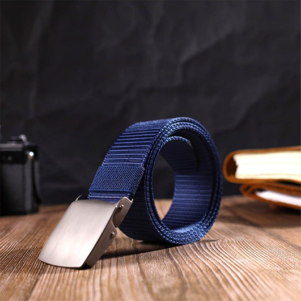 Надійний чоловічий ремінь із металевою пряжкою з текстилю 20596 Vintage Синій
