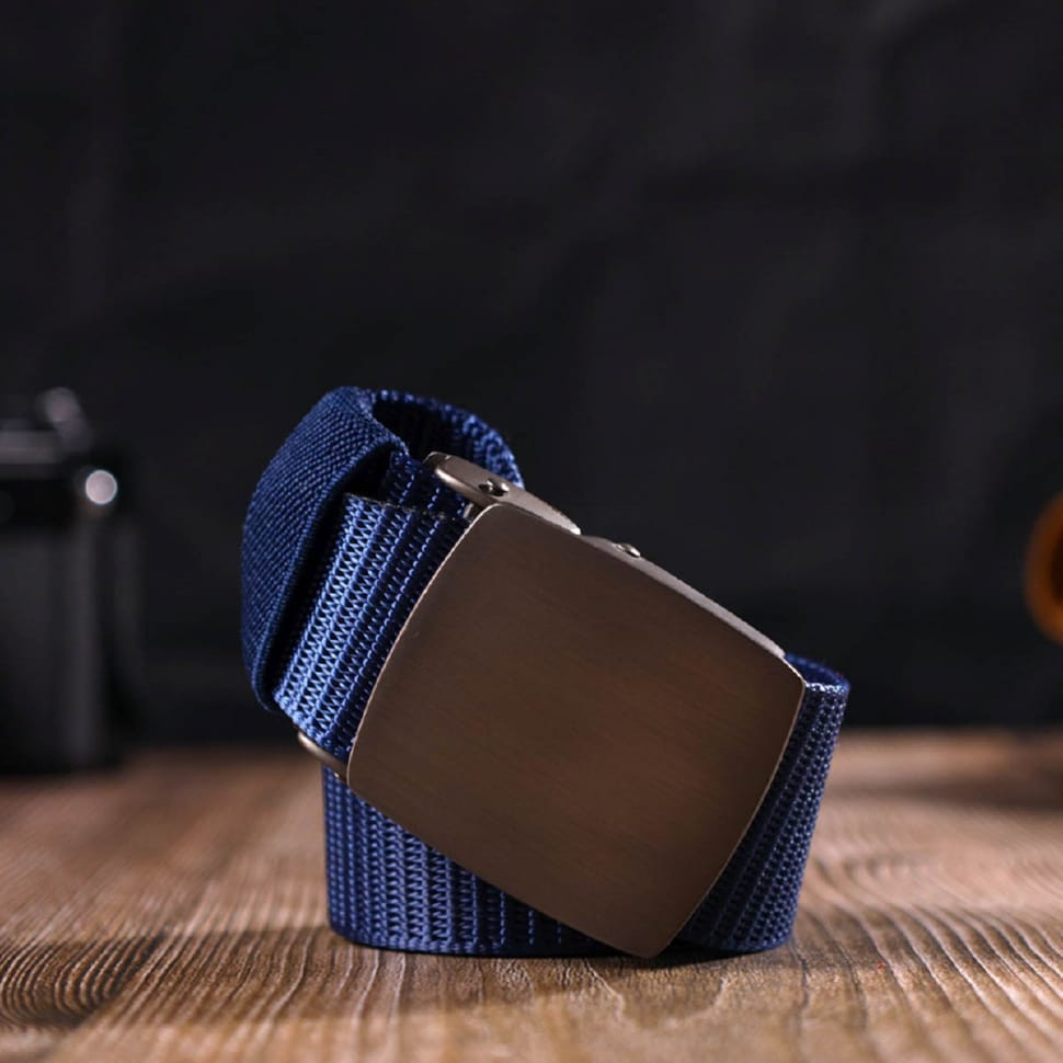 Надійний чоловічий ремінь із металевою пряжкою з текстилю 20596 Vintage Синій