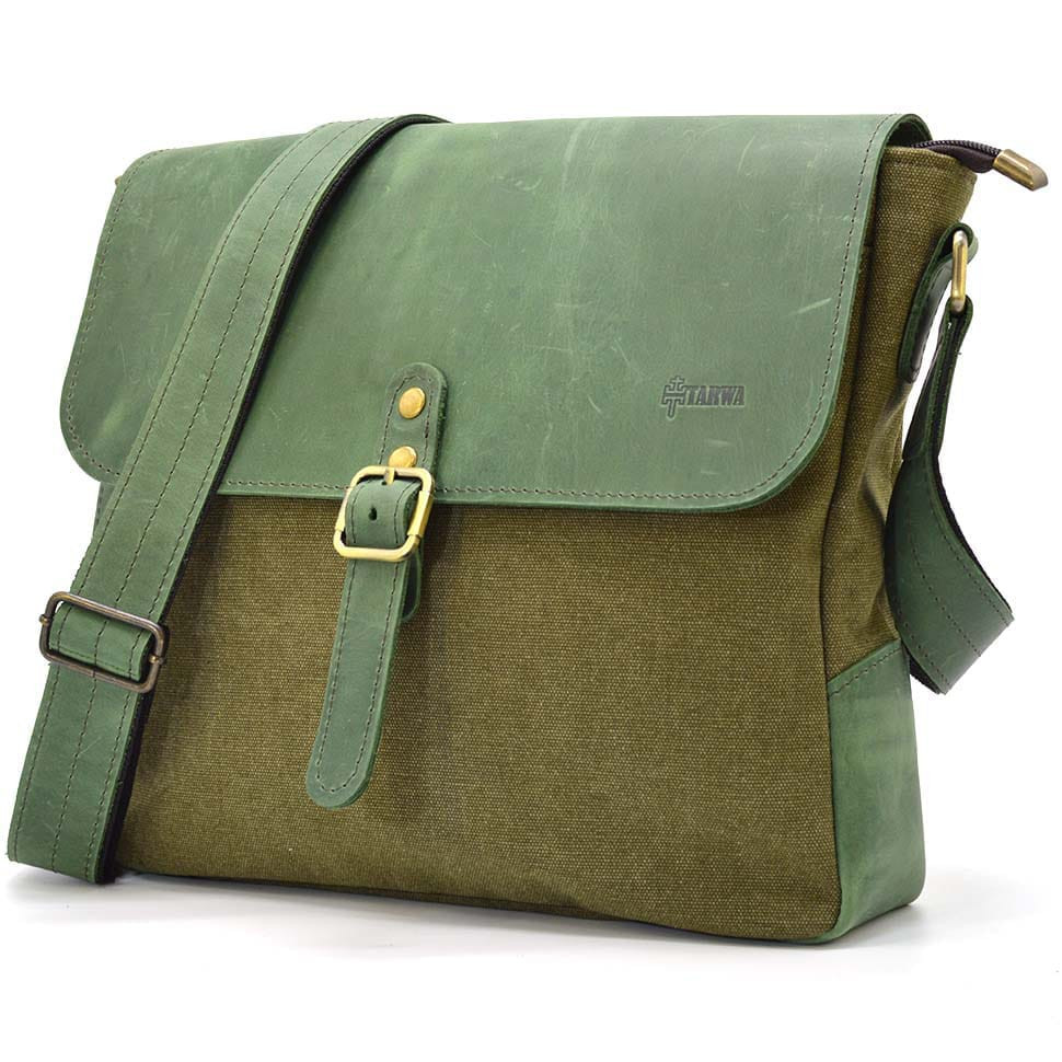 Shoulder bag khaki canvas and leather crazy horse REH-6600-4lx TARWA