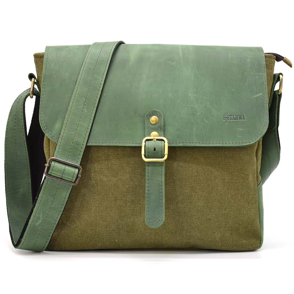 Shoulder bag khaki canvas and leather crazy horse REH-6600-4lx TARWA