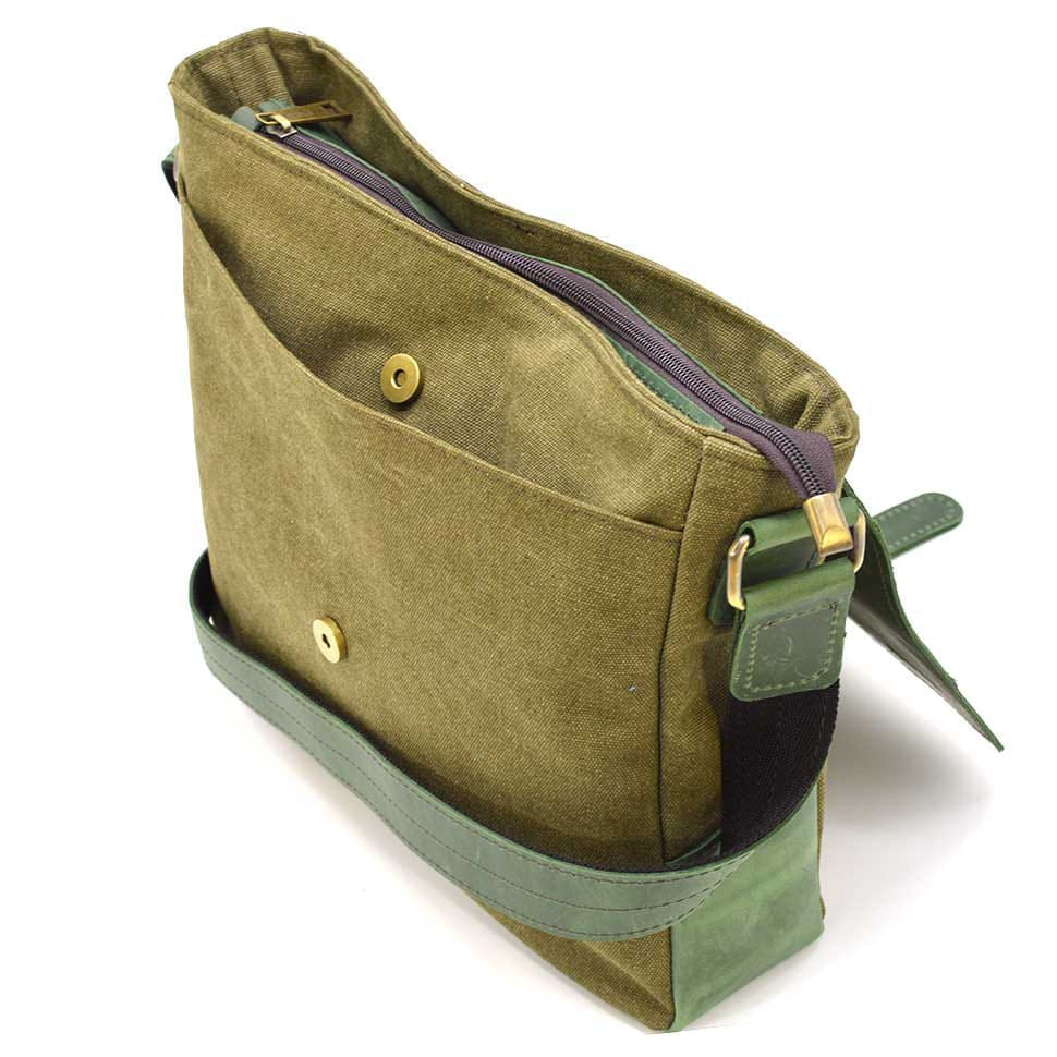 Shoulder bag khaki canvas and leather crazy horse REH-6600-4lx TARWA