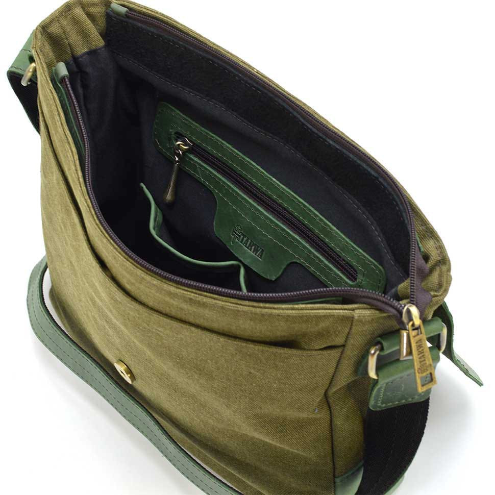 Shoulder bag khaki canvas and leather crazy horse REH-6600-4lx TARWA