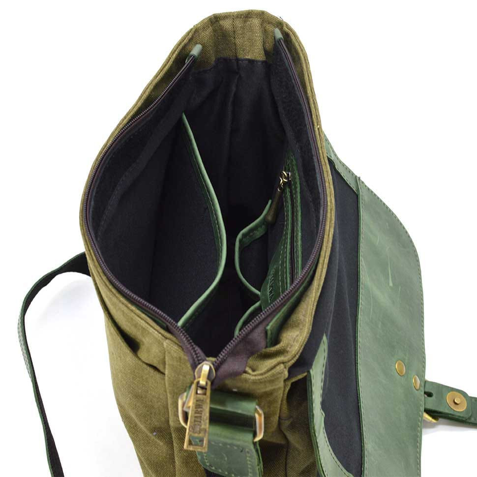 Shoulder bag khaki canvas and leather crazy horse REH-6600-4lx TARWA