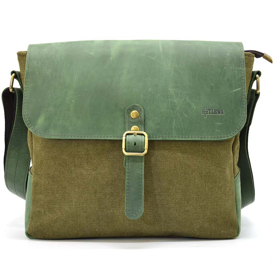 Shoulder bag khaki canvas and leather crazy horse REH-6600-4lx TARWA
