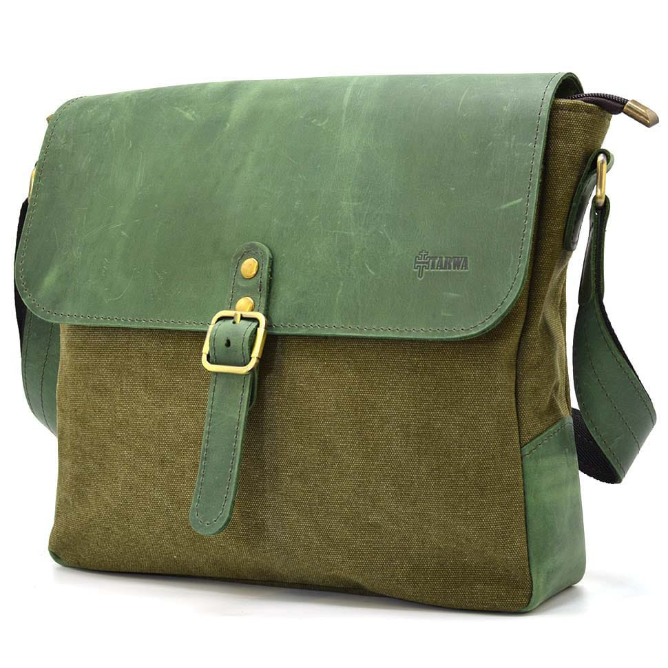 Shoulder bag khaki canvas and leather crazy horse REH-6600-4lx TARWA