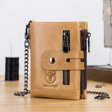 Mens brown folding wallet with chain TW040B Bull