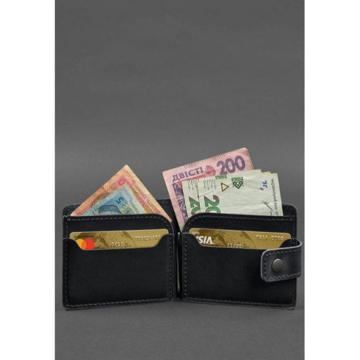 Шкіряне портмоне 13.1 затискач із хлястиком Чорний Crazy Horse