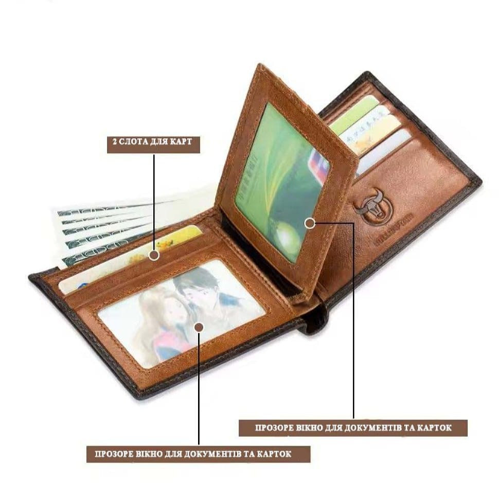 Чоловічий шкіряний гаманець біфолд TB005B Bull коричневий