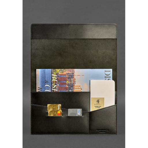 Кожаная папка для документов А4 (на магнитах) черная