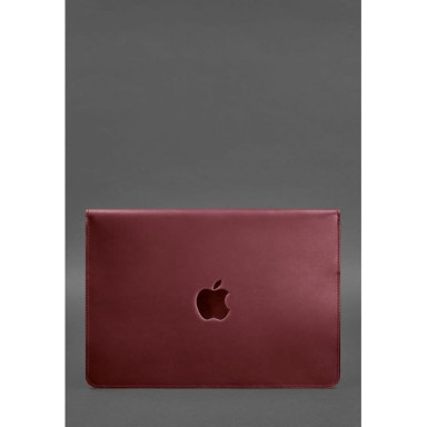 Кожаный чехол-конверт на магнитах для MacBook 14 Бордовый Crazy Horse