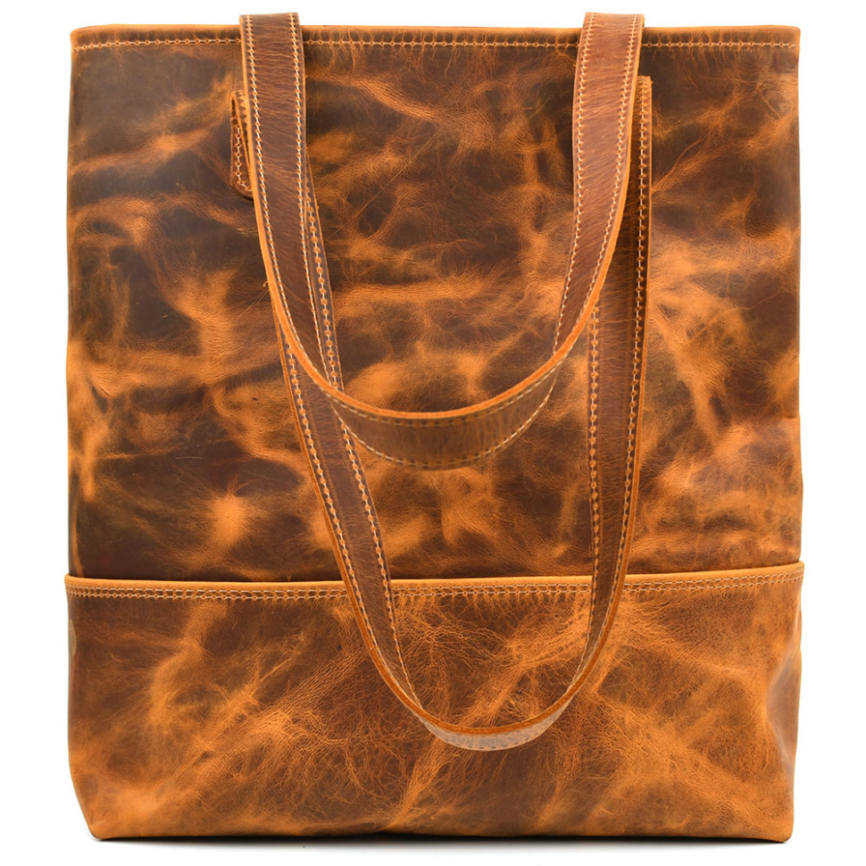 Leather shopper bag TARWA RY-3450-4lx red vintage