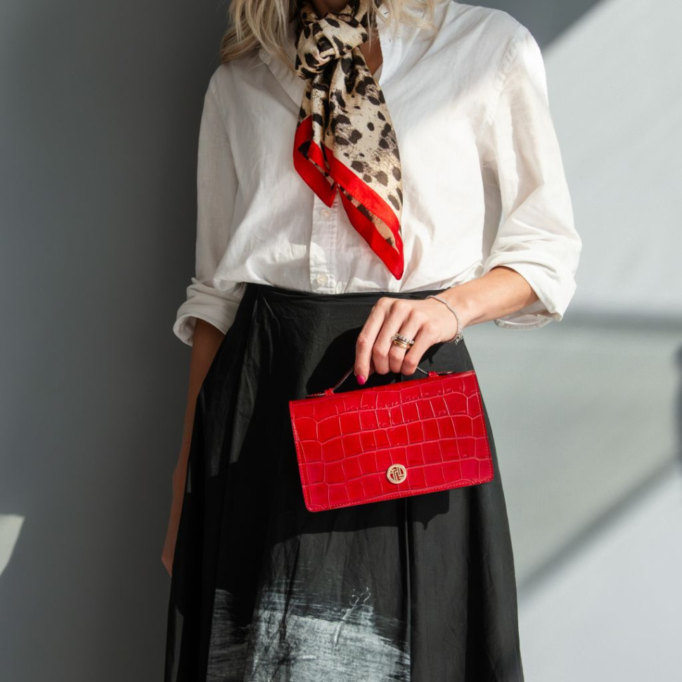 Opera Croque Croc print leather clutch with chain strap